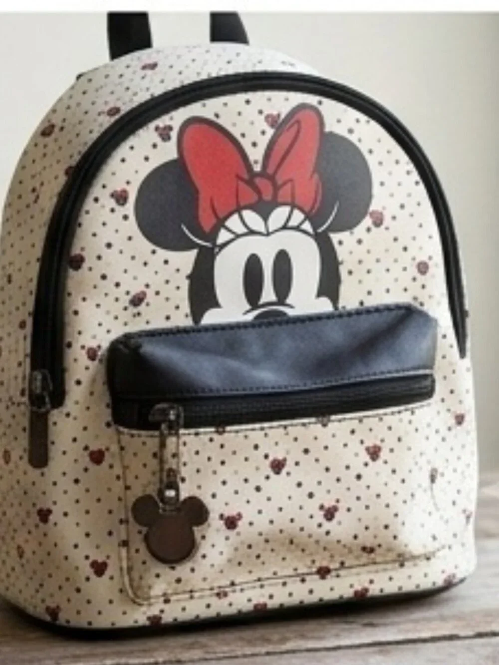 Disney Minnie Mouse Polka Dot Mini Backpack Cream Black Red